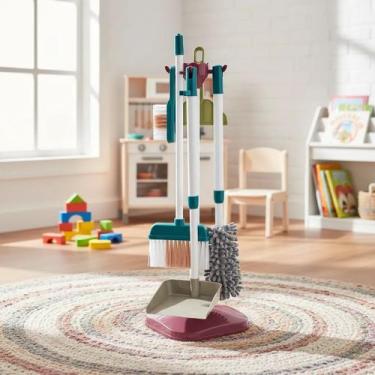 Imagem de Kit Limpeza Infantil Organizador Vertical Vassoura Pá 8pçs - NIRO BRIN