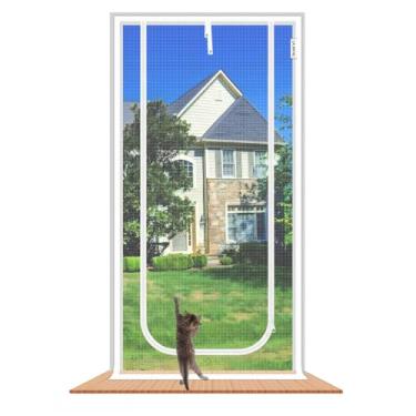 Imagem de Porta de tela de gato 35,5 x 82,5 pol. Malha reforçada resistente a gatos Creen porta com zíper porta de tela à prova de animais de estimação evita cortinas de porta de escape de animais de estimação