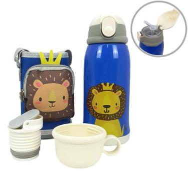 Imagem de Garrafa térmica infantil Bebê escola parede dupla inox 550ML 2em1 +Sup