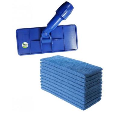 Imagem de Kit Suporte Limpa Tudo LT Com Giro Junção Articulada + 10 Fibra Azul P