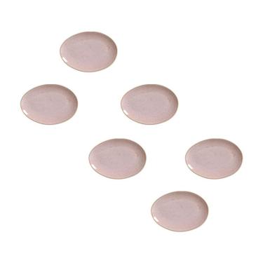 Imagem de Conjunto de Pratos de Sobremesa Litchi 22,5CM 6 Peças Stoneware Artesanal Esmalte Reagente Rosa Porto Brasil