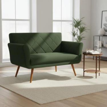 Imagem de Namoradeira Decorativa Sabrina Suede Verde Pés Madeira Ms Decor - Mans
