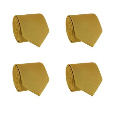 Imagem de Kit 4 Gravatas Social Tons de Amarelo Masculina Slim Lisa Padrinho Casamento Noivo Trabalho Congresso