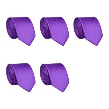 Imagem de Kit 5 Gravatas Lisas Social Tons de Roxo Masculina Slim Padrinho Casamento Noivo Trabalho Congresso