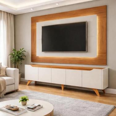 Imagem de Rack com Painel para TV até 65 Polegadas 100% MDF com LED Pés em Madei