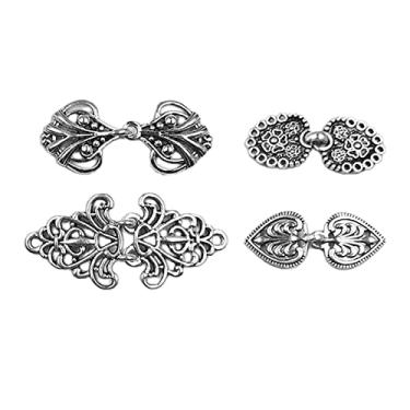 Imagem de 4 peças de capa medieval fecho capa prendedor de suéter vintage clipe de redemoinho capa de capa clipe de de lã retrô fecho de colarinho , Prata
