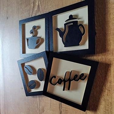 Imagem de Kit 4 Quadros Decorativos Cantinho Do Café 3D Preto
