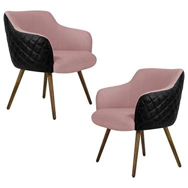 Imagem de Kit 2 Poltronas Decorativas Kitana Pés Palito PU Sintético/Linho Preto/Rosa - Gran Belo