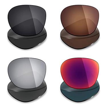Imagem de 4 pares de lentes polarizadas de substituição da Mryok para óculos de sol Oakley Garage Rock – Preto Stealth Preto/Bronze Marrom/Prata Titânio/Midnight Sun