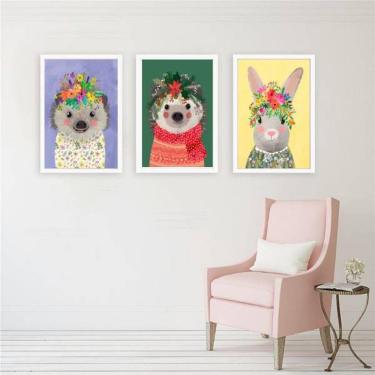 Imagem de Kit 3 Quadros Decorativos Bichinhos Com Coroa