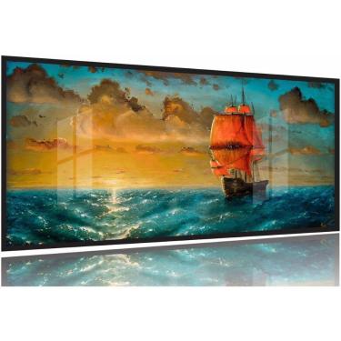 Imagem de Quadro Decorativo Pintura Navio 130x60 Moldura Preta 2x2
