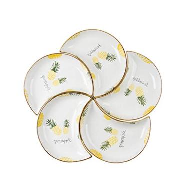 Imagem de 5 peças de pratos de jantar de cerâmica conjunto de prato de cozinha pratos empilháveis alimentos lanche jantar prato europeu prato (cor: abacaxi)