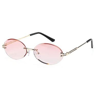 Imagem de Óculos de sol femininos sem moldura ovais com lente de corte de diamante vintage óculos de sol ovais vintage óculos de sol UV400 tons, C03, MULTI