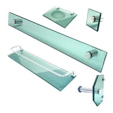 Imagem de Kit De Acessórios Para Banheiro 5 Peças Vidro Premium Reto - Verde - K