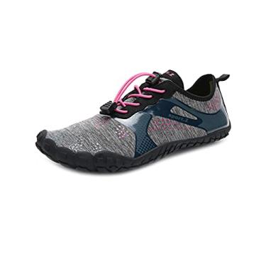 Imagem de Bestgift Sapatos respiráveis de tamanho grande, sapatos de cinco dedos, sapatos de praia de verão para homens e mulheres, secagem rápida rosa cinza 33.5