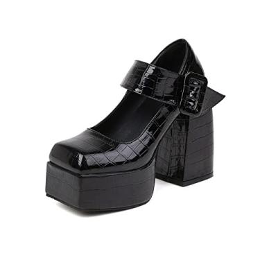 Imagem de Sandália feminina de salto alto salto grosso sandália de festa sapatos de salto alto para mulheres, sapatos de dedo quadrado saltos femininos sapatos casuais, preto, 37 EU/6US