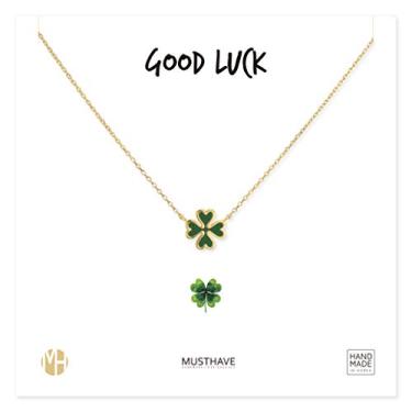 Imagem de Colar de trevo banhado a ouro 18 K Muthave Good Luck com cartão de mensagem, cor ouro amarelo, corrente de âncora, tamanho 40,6 cm + extensor de 5 cm, pingente de trevo, cartão de presente