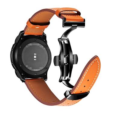 Imagem de Para Samsung Galaxy Watch Pulseira de couro delicada 22 mm 20 mm fivela borboleta relógio Samsung pulseira de couro escolha feminina escolha masculina (fivela marrom preta, 20 mm)