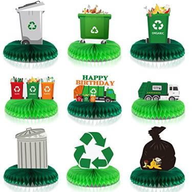 Imagem de Leinuosen 9 Peças Decoração Temática Caminhão de Lixo - Peças Centrais de Aniversário e Festas - Verde, Papelão
