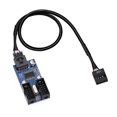 Imagem de Electop Cabo divisor USB interno de 9 pinos 2 em 1, conector USB de 9 pinos macho adaptador conector de extensão 1 para 2 fêmeas, cabo divisor de ventilador PWM USB 2.0 (30 cm)