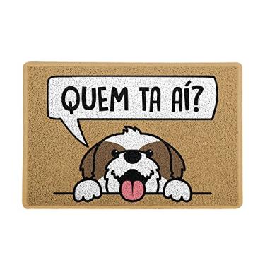 Imagem de Capacho/Tapete, tamanho 60x40cm, na cor marrom, modelo QUEM ESTA AÍ PET, cachorro Shih-Tzu.