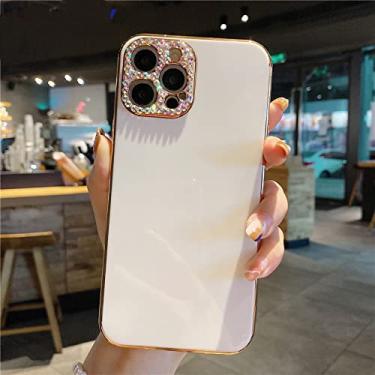Imagem de Capa protetora de câmera quadrada com brilho diamante macio para iPhone 13 12 Pro Max Mini 11 Pro XR X XS 7 8 plus SE cobertura creme para iPhone X