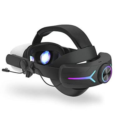 Imagem de Faixa de cabeça para Meta/Oculus Quest 2, acessório de faixa de cabeça ajustável Elite com bateria de 8000mAh com luzes coloridas para suporte e conforto aprimorados de VR (Preto)