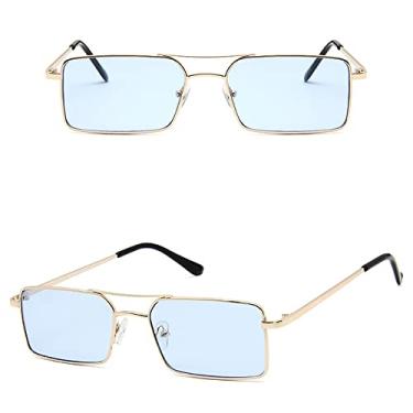 Imagem de Óculos de Sol Feminino Quadrado Liga de Metal Armação Pequena Óculos de Sol Masculino Transparente Óculos de Sol Feminino Vintage, 04 Dourado, Azul, Tamanho Único