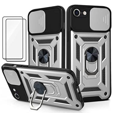 Imagem de Capa iPhone 8 Capinha (2 pedaços de filme temperado Protetora) de Câmera Proteção de Tela Metal KickStand (Prata)