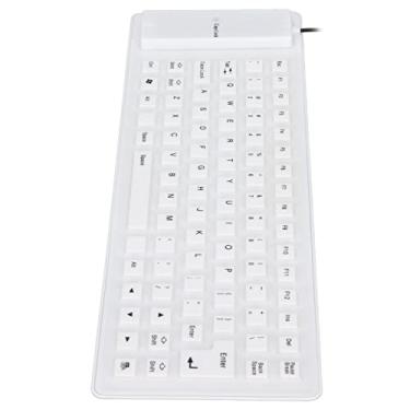 Imagem de Teclado dobrável, design totalmente selado, teclado de silicone, leve, portátil, USB, com fio, macio, confortável para PC, notebook (branco)