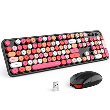 Imagem de MOFii Conjunto de teclado e mouse sem fio, teclado colorido de máquina de escrever de tamanho completo sem fio com número pad e mouse de carro esportivo para computador PC desktop MAC Windows (preto colorido)