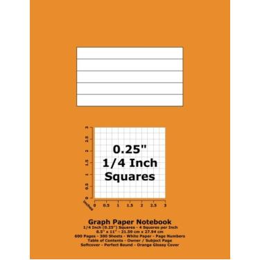 Imagem de Caderno de papel gráfico: quadrados de 0,25 polegadas (1/4") - 8,5" x 11" - 21,59 cm x 27,94 cm - 600 páginas - 300 folhas - papel branco - números de página - índice - capa brilhante laranja