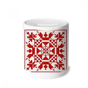 Imagem de DIYthinker Mosaico estilo Rússia caixa de dinheiro textura vermelha caixa de cerâmica porta-moedas presente de cofrinho