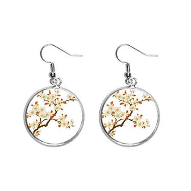 Imagem de Brinco feminino com pingente de prata e estampa de folhas de flor, papel de parede