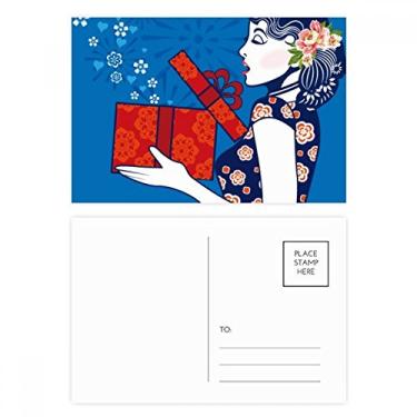 Imagem de Cartão postal de aniversário com tema de mulher azul da cultura chinesa