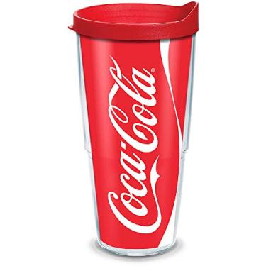 Imagem de Tervis Coca-Cola - Copo de lata de coque com envoltório e tampa vermelha 700 ml, transparente