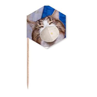 Imagem de Bandeiras sonolentas com cabeça de chocalho e rosto de gato, palitos de cupcake, festas comemorativas