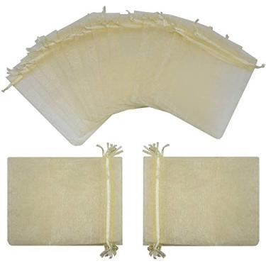 Imagem de Ankirol Bolsas de Organza Transparente Favor 15 x 20 cm para Casamento Chá de Bebê 100 peças Sacos de Presente Amostras Bolsas de Cordão para Exibição, Marfim, 4x6