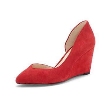 Imagem de 1.State Melman Fire Red Wedge Low Heel D'orsay Pointed Toe Low Cut Dress Pumps (6.5, Red)