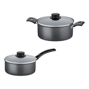 Imagem de Kit Com 2 Panelas Antiaderente Tampa de Vidro 18 Cm e 20 Cm Tramontina Turim Grafite