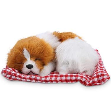 Imagem de Cachorro de Pelúcia de Pelúcia, Macio e Confortável Simulação Brinquedos de Pelúcia Boneca de Pelúcia Cachorros Dormindo Com Som (Huangbai pode chamar um cachorro)