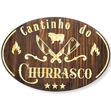 Imagem de Placa Cantinho do Churrasco em Madeira Entalhada