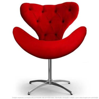 Imagem de Cadeira Com Capitonê Decorativa Poltrona Egg Vermelha Com Base Giratór