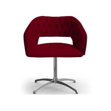 Imagem de Cadeira Decorativa Bia Com Capitonê Vermelha Bordô Giratória - Clefato