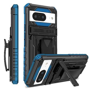 Imagem de YOUULAR Capa compatível com Google Pixel 8 PC rígido + TPU macio + suporte + clipe dorsal capa de telefone à prova de choque antiqueda capa protetora para telefone para Google Pixel 8 capas militares Bult-in suporte oculto azul