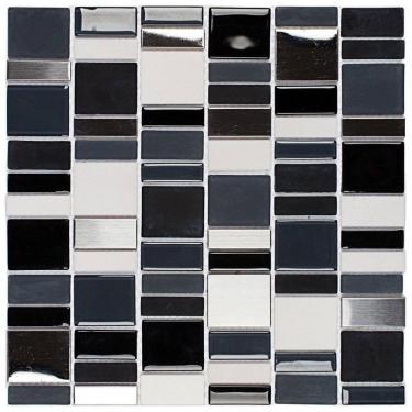 Imagem de Pastilha de Vidro e Inox Petrus 30,3 x 30cm Branco/Preto