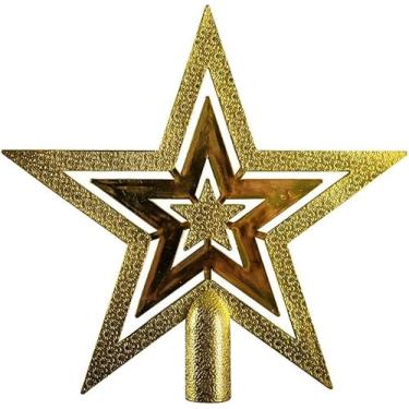 Imagem de Árvore de Natal Topper Estrela, Árvore de Natal Estrela Top Decoração Ornamento Árvore Top Estrela Dourada Estrela de Cinco Pontas Natal Decoração Interior Sazonal Decoração Natal/658