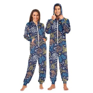 Imagem de JUNZAN Macacão de Natal Doodle Pijama Adulto para Adultos Fantasia Engraçada com Capuz Roupa de Dormir P, Doodle de Natal, M
