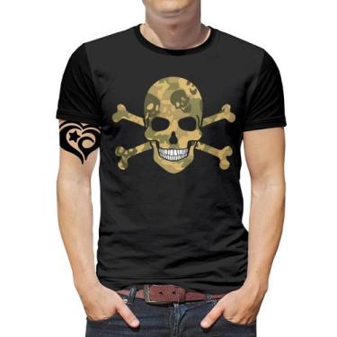 Imagem de Camiseta Caveira Plus Size Rock Masculina Blusa Camuflado - Alemark