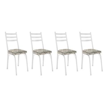 Imagem de Kit 4 Cadeiras de Cozinha Luisiana Estampado Cedro Pés de Ferro Branco - Pallazio